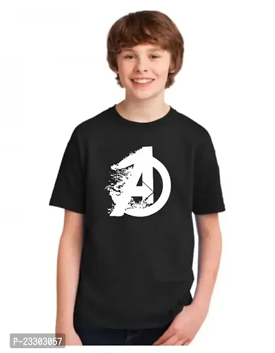 Sagar Creations Half Sleeve | Round Neck | Printed T Shirt | Casual | Regular Wear T Shirt for Boys Black T Shirt, 8 Years-9 Years (Black)-D10-thumb0