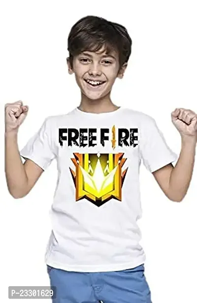 Sagar Creations Round Neck Free-Fire Printed T-Shirts for Kids, Boys and Girls (Size-3-4 yr, Color- White)-thumb0