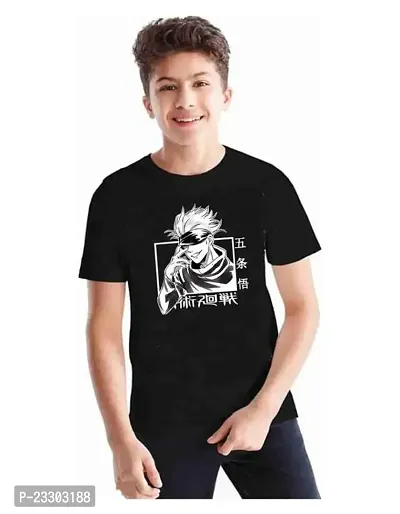 Sagar Creations Half Sleeve | Round Neck | Printed T Shirt | Casual | Regular Wear T Shirt for Boys Black T Shirt, 13 Years-14 Years (Black)-D16-thumb0