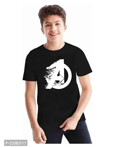 Sagar Creations Half Sleeve | Round Neck | Printed T Shirt | Casual | Regular Wear T Shirt for Boys Black T Shirt, 6 Years-7 Years (Black)-D12-thumb2