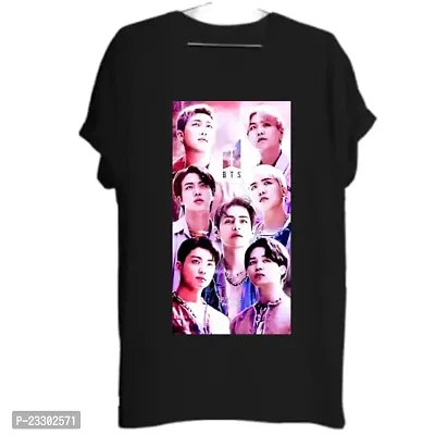 Sagar's Round Neck Style BTS Group Printed Black Tshirt Boys and Girls(Size 12-13 Years)