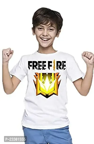 Sagar Creations Round Neck Free-Fire Printed T-Shirts for Kids, Boys and Girls (Size-4-5 yr, Color- White)