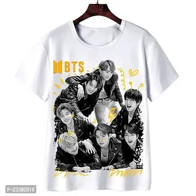 Round Neck Half Sleeve BTS Black and Gold Printed Tshirt for Kids Boys and Girls