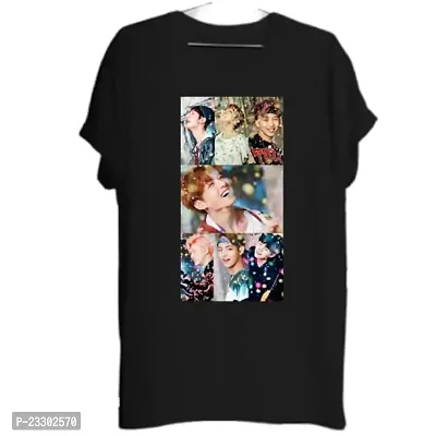 Sagar's Round Neck Style BTS Kpop Grafic Printed Black Tshirt Boys and Girls(Size 13-14 Years)