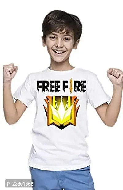 Sagar Creations Round Neck Free-Fire Printed T-Shirts for Kids, Boys and Girls (Size-10-11 yr, Color- White)