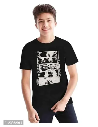 Sagar Creations Round Neck Half Sleeve Printed T-Shirt | Casual | Regular Wear | T Shirt for Boys | Black T-Shirt-thumb0