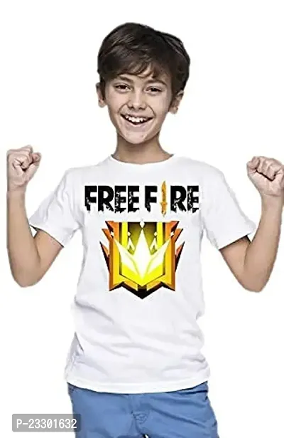 Sagar Creations Round Neck Free-Fire Printed T-Shirts for Kids, Boys and Girls (Size-12-13 yr, Color- White)