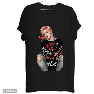 Round Neck Style BTS Jennie Printed Black Tshirt Boys and Girls-thumb0