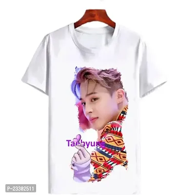 Round Neck Style BTS taeyung Printed Tshirt for Boys and Girls(size11-12) White-thumb0