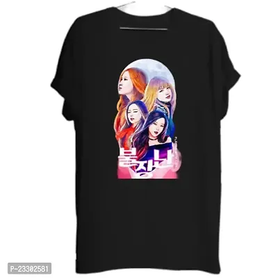 Sagar's Round Neck Style BTS Lie yuna blkpink Print Printed Black Tshirt Boys and Girls(Size 11-12 Years)-thumb0