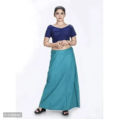 Amab Women's Cotton Plain Petticoat | Women's Pure Cotton Readymade Inskirt Saree Petticoats Combo with Handmade Nada | Women's Cotton Plain Fully Stitched Saree | Lingerie(Blue).-thumb3