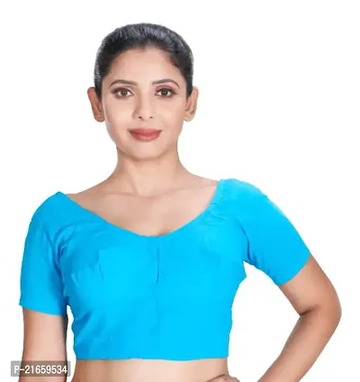Amab Women's Rubia Cotton Half Sleeves Saree Blouse, 34 (Sky Blue), Mini by Hand