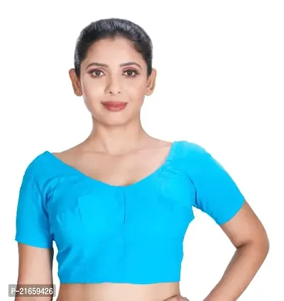 Amab Women's Rubia Cotton Half Sleeves Saree Blouse, 38 (Sky Blue), Mini by Hand-thumb0