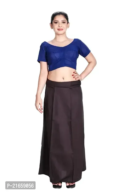 Amab Women's Cotton Plain Petticoat | Pure Cotton Readymade Inskirt Saree Petticoats Combo with Handmade Nada | Women's Cotton Plain Fully Stitched Saree | Lingerie. (Dark Brown).-thumb0