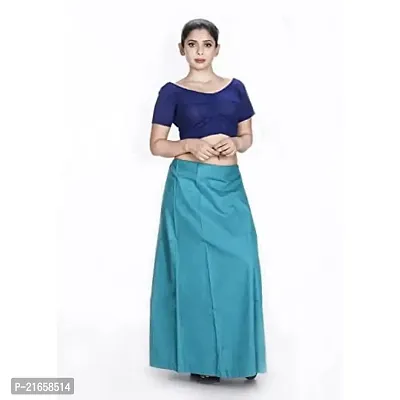 Amab Women's Cotton Plain Petticoat | Pure Cotton Readymade Inskirt Saree Petticoats Combo with Handmade Nada | Women's Cotton Plain Fully Stitched Saree | Lingerie. (Blue).-thumb2