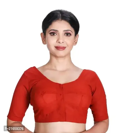 Amab Women's Rubia Cotton Half Sleeves Saree Blouse, 40 (RED), Glass by Hand-thumb0