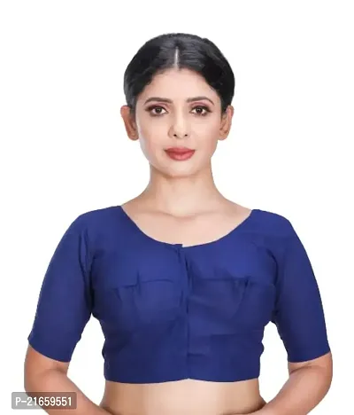 Amab Women's Rubia Cotton Half Sleeves Saree Blouse, 40 (Navy Blue), Glass by Hand-thumb0