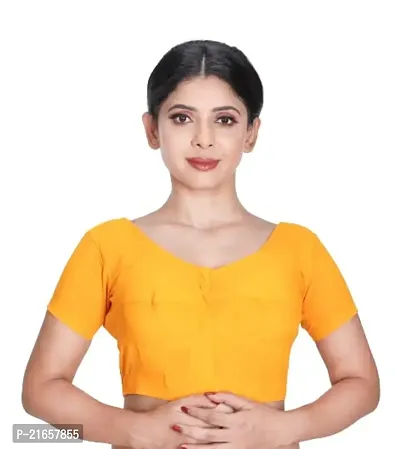 Amab Women's Rubia Cotton Half Sleeves Saree Blouse, 36 (Golden Yellow), Mini by Hand