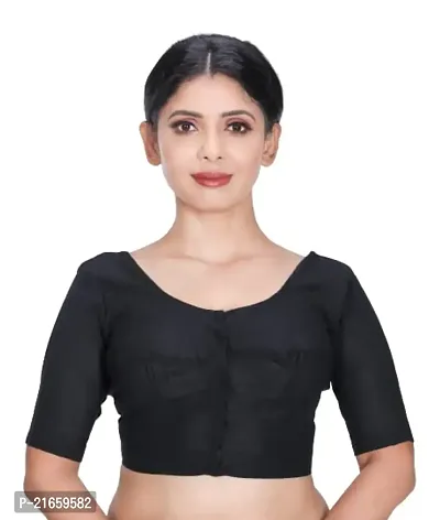 Amab Women's Rubia Cotton Half Sleeves Saree Blouse, 34 (Black), Glass by Hand
