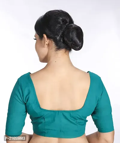 Amab Women's Rubia Cotton Half Sleeves Saree Blouse, 38 (SEA Green), Glass by Hand-thumb3