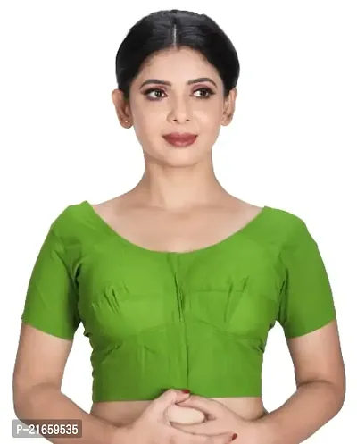 Amab Women's Rubia Cotton Half Sleeves Saree Blouse, 40 (CHATNI Green), Mini by Hand
