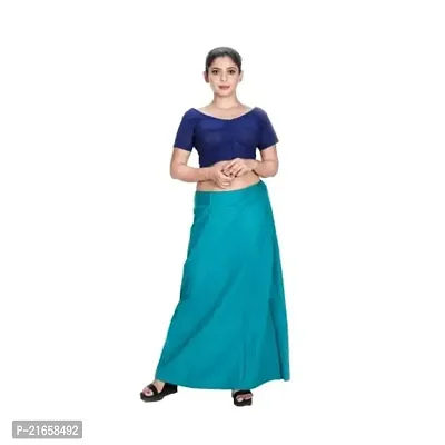 Amab Women's Cotton Plain Petticoat | Women's Pure Cotton Readymade Inskirt Saree Petticoats Combo with Handmade Nada | Women's Cotton Plain Fully Stitched Saree | Lingerie(Blue).-thumb0