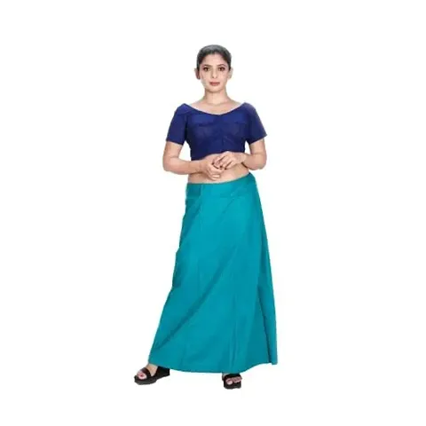 Amab Women's Plain Petticoat | Women's Pure Readymade Inskirt Saree Petticoats Combo with Handmade Nada | Women's Plain Fully Stitched Saree | Lingerie(Blue).