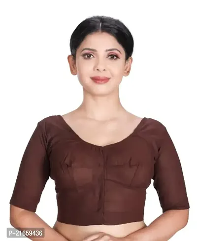Amab Women's Rubia Cotton Half Sleeves Saree Blouse, 40 (Brown), Glass by Hand-thumb0