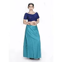 Amab Women's Cotton Plain Petticoat | Women's Pure Cotton Readymade Inskirt Saree Petticoats Combo with Handmade Nada | Women's Cotton Plain Fully Stitched Saree | Lingerie(Blue).-thumb1