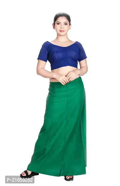 Amab Women's Cotton Plain Petticoat | Women's Pure Cotton Readymade Inskirt Saree Petticoats Combo with Handmade Nada | Women's Cotton Plain Fully Stitched Saree Lingerie (Green).-thumb0