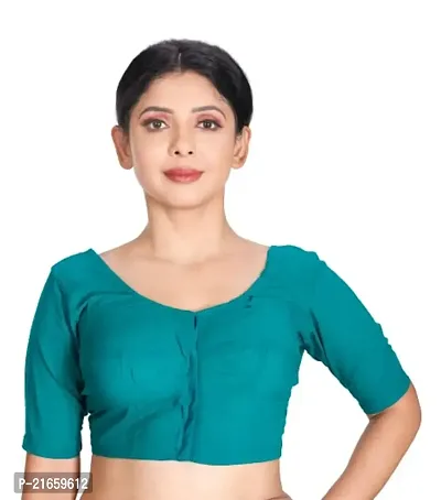 Amab Women's Rubia Cotton Half Sleeves Saree Blouse, 40 (SEA Green), Glass by Hand-thumb0