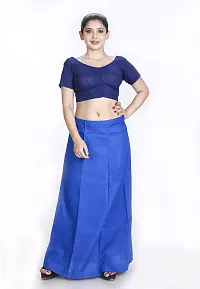 Amab Women's Cotton Plain Petticoat | Women's Pure Cotton Readymade Inskirt Saree Petticoats Combo with Handmade Nada | Women's Cotton Plain Fully Stitched Saree Lingerie (Blue).-thumb1