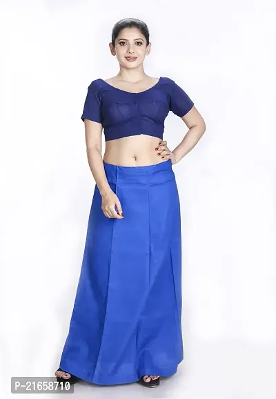 Amab Women's Cotton Plain Petticoat | Women's Pure Cotton Readymade Inskirt Saree Petticoats Combo with Handmade Nada | Women's Cotton Plain Fully Stitched Saree Lingerie (Blue).-thumb2