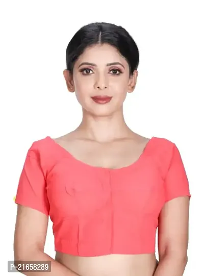 Amab Women's Rubia Cotton Half Sleeves Saree Blouse, 40 (Strawberry), Mini by Hand