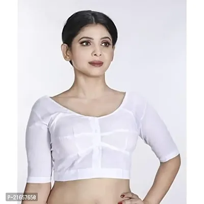 Women's Cotton Solid Half Sleeve Readymade Blouse (WCBRN53-32_White_32)