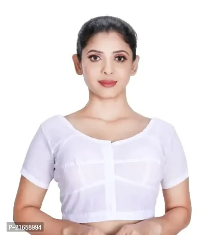 Amab Women's Rubia Cotton Half Sleeves Saree Blouse, 40 (White), Mini by Hand