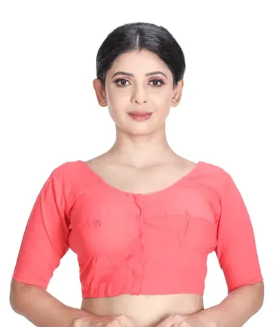 Amab Women's Rubia Half Sleeves Saree Blouse, 34 (Strawberry), Glass by Hand