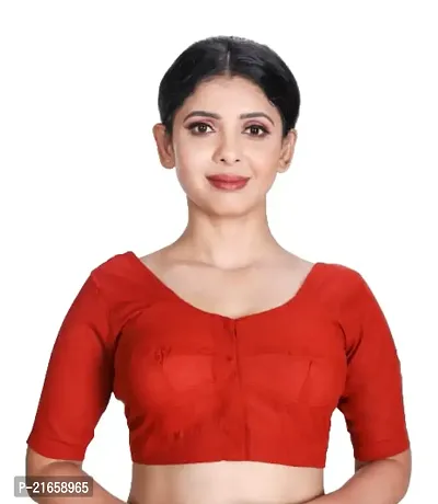 Amab Women's Rubia Cotton Half Sleeves Saree Blouse, 38 (RED), Glass by Hand