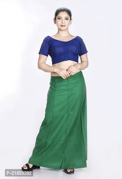 Amab Women's Cotton Plain Petticoat | Women's Pure Cotton Readymade Inskirt Saree Petticoats Combo with Handmade Nada | Women's Cotton Plain Fully Stitched Saree Lingerie (Green).-thumb2