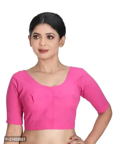 Amab Women's Rubia Cotton Half Sleeves Saree Blouse, 32 (D Pink), Glass by Hand-thumb0