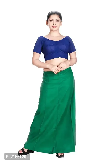 Amab Women's Cotton Plain Petticoat | Pure Cotton Readymade Inskirt Saree Petticoats Combo with Handmade Nada | Women's Cotton Plain Fully Stitched Saree | Lingerie. (Dark Green).-thumb0