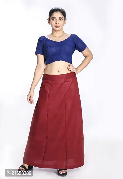 Amab Women's Cotton Plain Petticoat | Pure Cotton Readymade Inskirt Saree Petticoats Combo with Handmade Nada | Women's Cotton Plain Fully Stitched Saree | Lingerie. (Maroon).-thumb2