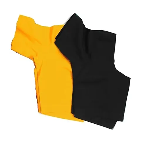 BB Women's Stitched Readymade 2by2 Full Voile Blouse, Combo Pack of 2 Blouses (Yellow, Black)