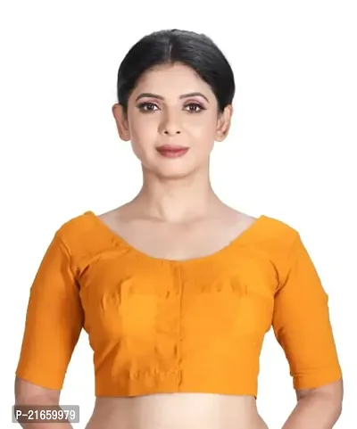 Amab Women's Rubia Cotton Half Sleeves Saree Blouse, 34 (Golden Yellow), Glass by Hand