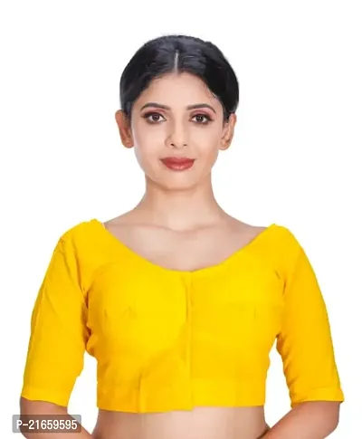 Amab Women's Rubia Cotton Half Sleeves Saree Blouse, 34 (Lemon Yellow), Glass by Hand-thumb0