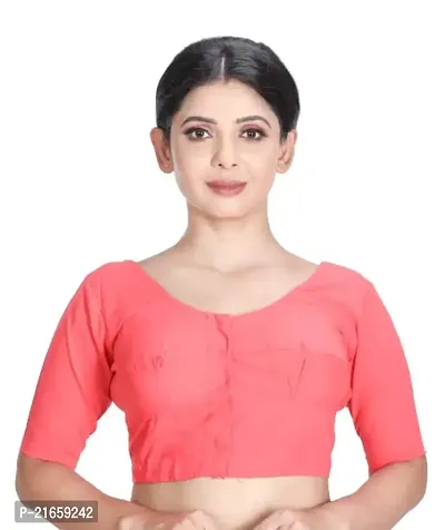 Amab Women's Rubia Cotton Half Sleeves Saree Blouse, 36 (Strawberry), Glass by Hand