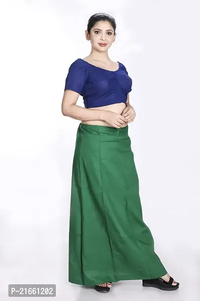 Amab Women's Cotton Plain Petticoat | Pure Cotton Readymade Inskirt Saree Petticoats Combo with Handmade Nada | Women's Cotton Plain Fully Stitched Saree | Lingerie. (Dark Green).-thumb3