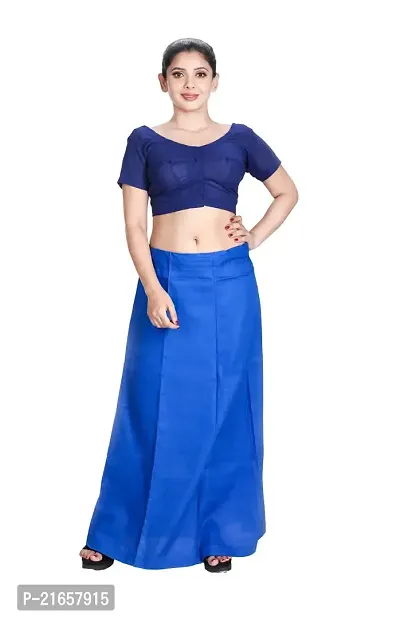 Amab Women's Cotton Plain Petticoat | Pure Cotton Readymade Inskirt Saree Petticoats Combo with Handmade Nada | Women's Cotton Plain Fully Stitched Saree | Lingerie. (Blue).-thumb0