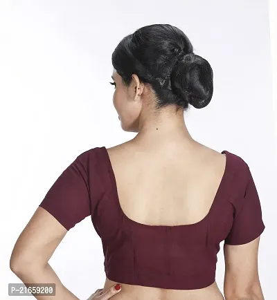 Amab Women's Rubia Cotton Half Sleeves Saree Blouse, 36 (Maroon), Mini by Hand-thumb3