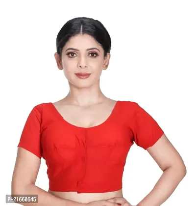 Amab Women's Rubia Cotton Half Sleeves Saree Blouse, 40 (RED), Mini by Hand-thumb0